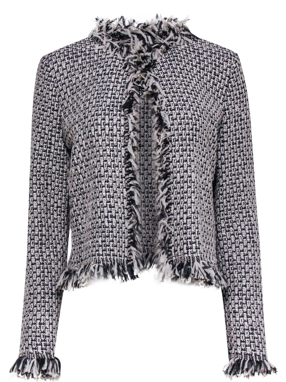 St. John Navy and White Fringe Tweed Open Jacket - Size 6